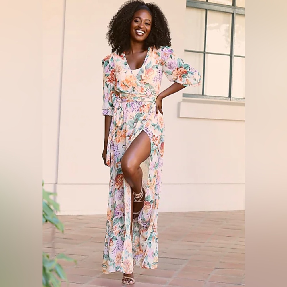 Express - Floral Print Tie Waist Cover-Up - Size S/M